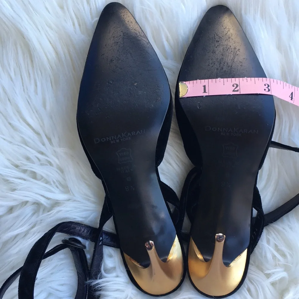Donna Karan New York Black Velvet Pointy Toe Ankle Strap Heels - Picture 8 of 16